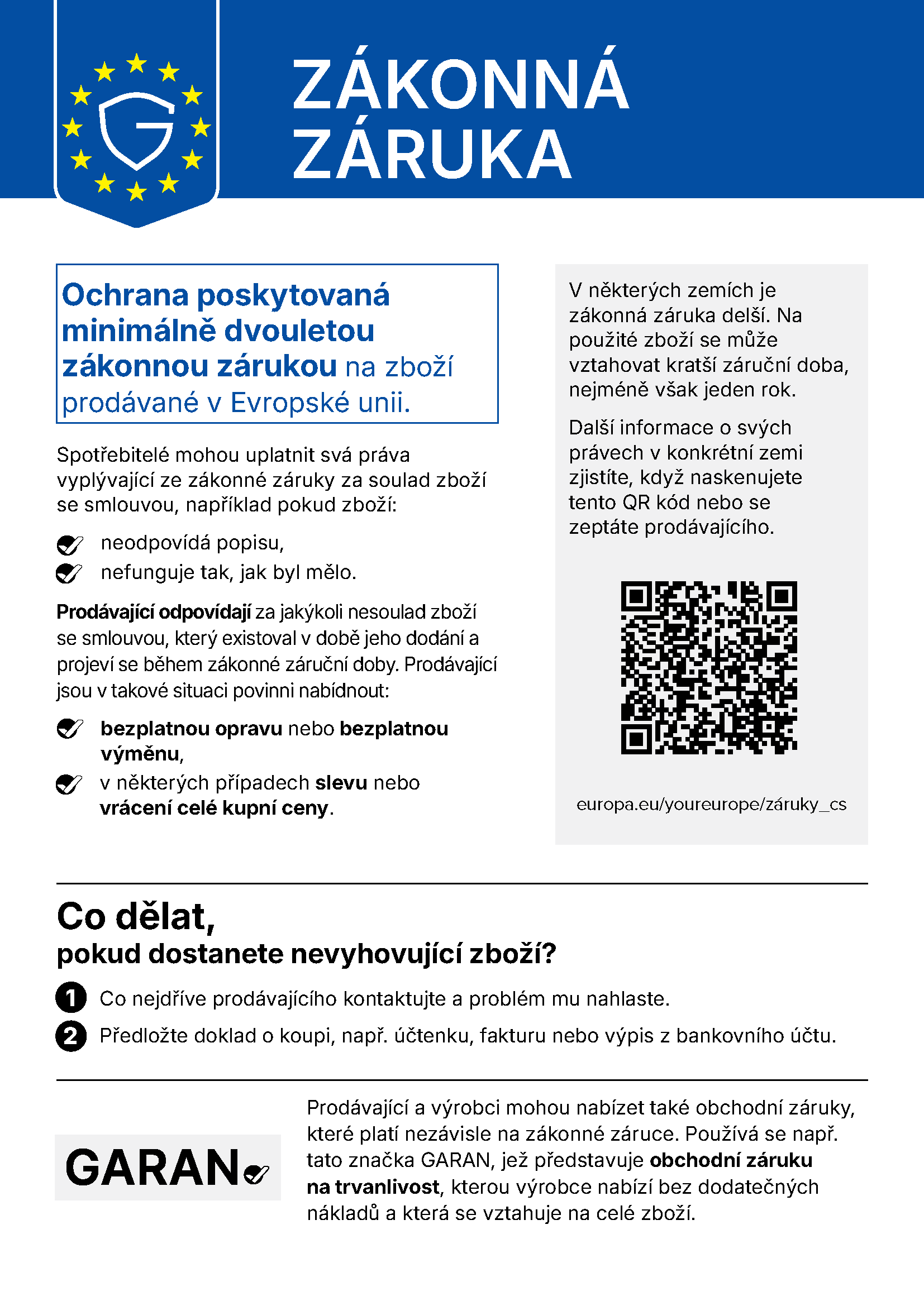 Oficiální oznámení EU o zákonné záruce
